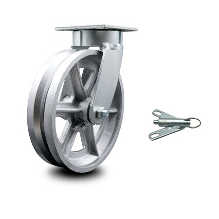 Service Caster 8 Inch Kingpinless V Groove Semi Steel Poly Wheel Swivel Caster with Swivel Lock SCC-KP30S820-VGR-BSL